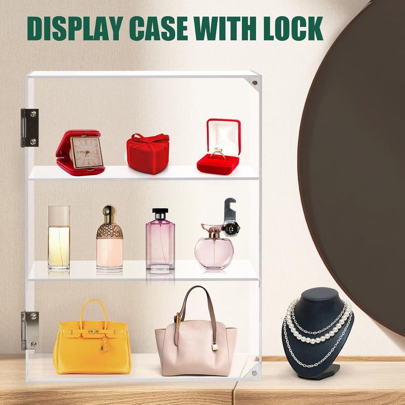 Xzunk Locking Display Case, Showcase Display Cabinet, 3-Tier Acrylic Display Case with Lock Key, Clear Countertop Display Cabinet with Shelves for Retail Store Collectibles Figures(11.8x5.9x15.7 inch) - Image 4